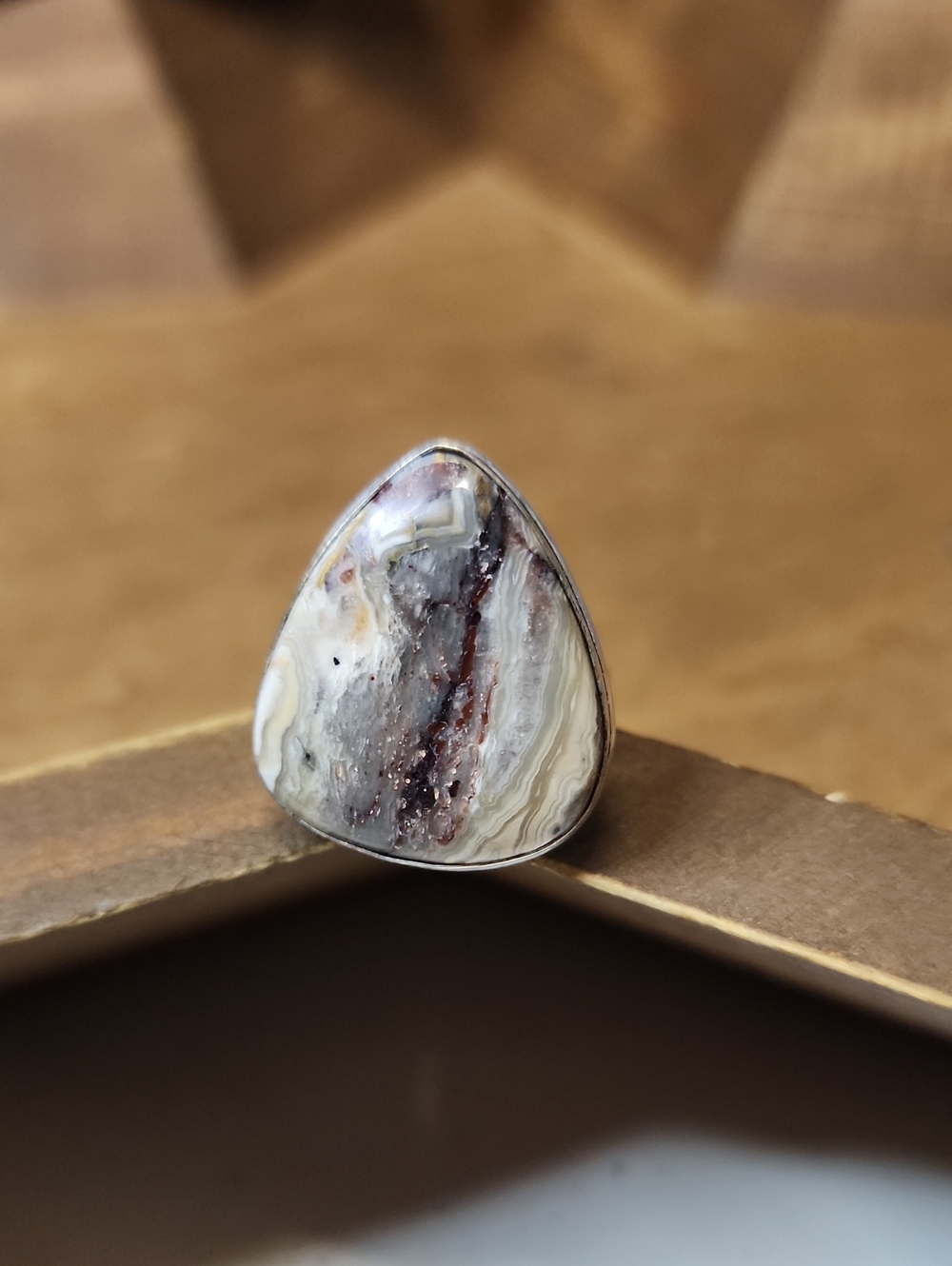 Natural Agate Statement Ring in Cream and Brown